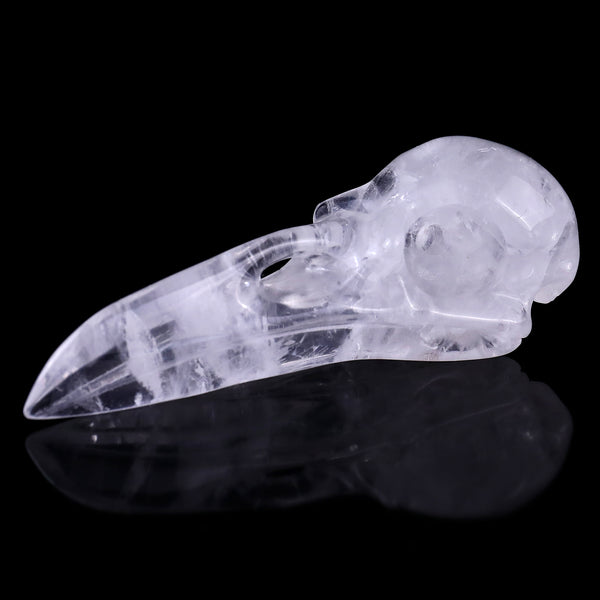 raw white quartz crow skull carving