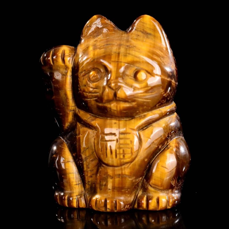 Maneki Neko-Figur aus Tigerauge (Großhandel) | Glückskatzenfigur aus Naturstein für Feng Shui und Wohlstand